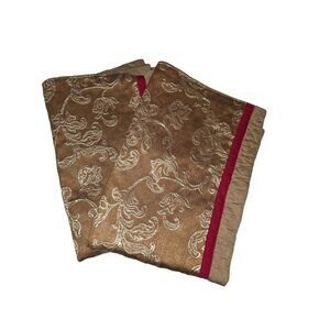 Set of 2 Luxurious Golden Brocade Pillow Shams With Red Edging & Zipper Back
